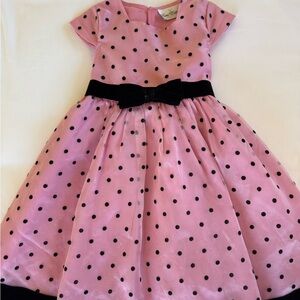 Rare Editions Pink Polka Dot Dress with Black Velvet Bow